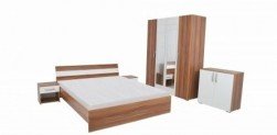 Set Dormitor Paris, Dormitor realizat din PAL melaminat de 16 mm, decor Prun + Alb