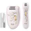 Pachet Promo Epilator Philips Satinelle HP6540/00, Discuri metalice, 20 Puncte de prindere, 2 Accesorii, 2 Viteze, Alb – pentru acasă și pentru vacanță