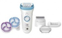 Epilator Braun Silk-épil 9961 Wet & Dry, Sistem de exfoliere, 40 Pensete, Acumulator, 6 Accesorii, 2 Viteze,Alb/Albastru – epilare chiar şi în valurile mării
