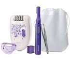 Set epilator Philips Satinelle HP6543/00, Discuri metalice, 20 Puncte de prindere, 2 Accesorii, 2 Viteze, Alb/Mov – beneficiezi de modelarea zonei inghinale