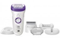 Epilator Braun Silk-épil 9561 Wet & Dry, 40 Pensete, Acumulator, 6 Accesorii, 2 Viteze, Alb/Mov – ideal pentru corp și pentru față
